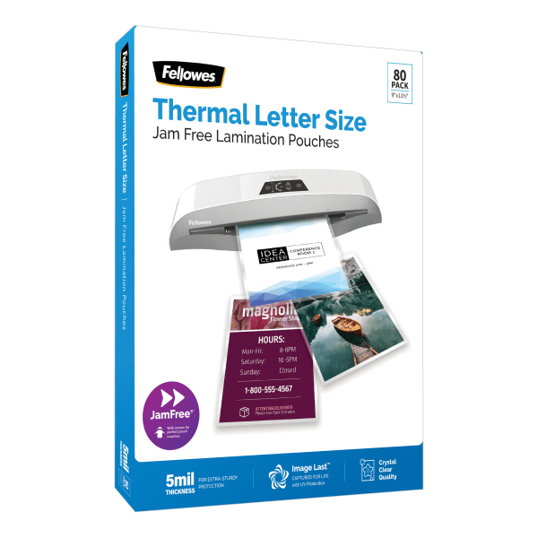 slide 5 of 5, Fellowes Imagelast Premium Uv Thermal Laminating Pouches, Letter Size, 5 Mil, 9'' X 11-1/2'', Clear, Pack Of 80 Pouches, 80 ct