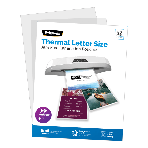 slide 4 of 5, Fellowes Imagelast Premium Uv Thermal Laminating Pouches, Letter Size, 5 Mil, 9" X 11-1/2", Clear, Pack Of 80 Pouches, 80 ct