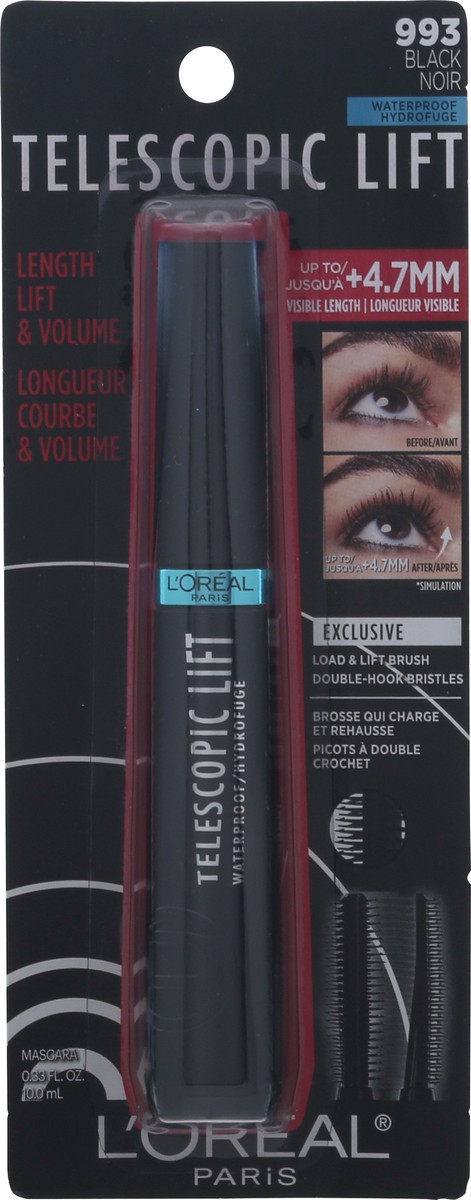 slide 10 of 12, L'Oréal Black 993 Telescopic Lift Waterproof Mascara 0.33 fl oz, 0.33 fl oz