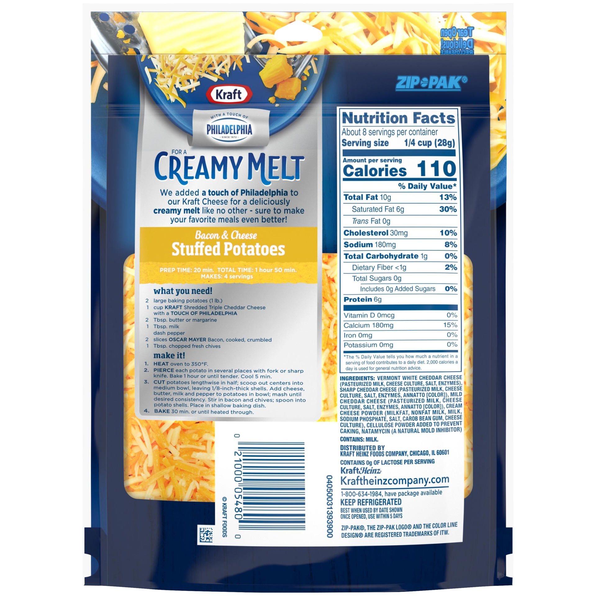 Kraft Shredded Triple Cheddar Cheese With Philadelphia Cream Cheese 8