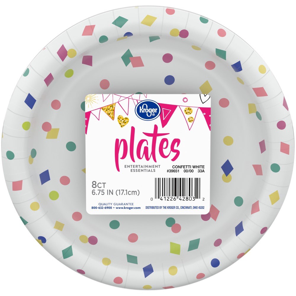 slide 1 of 2, Kroger Entertainment Essentials Geo Confetti Paper Plates - White, 8 ct