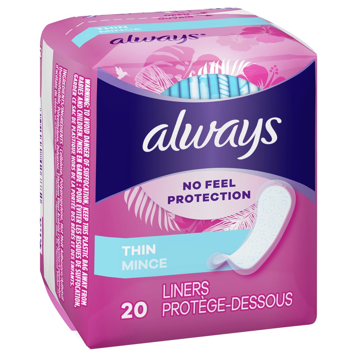 slide 2 of 4, Always Thin No Feel Protection Daily Liners, Regular Absorbency, Unscented, 20 Count, 20 ct