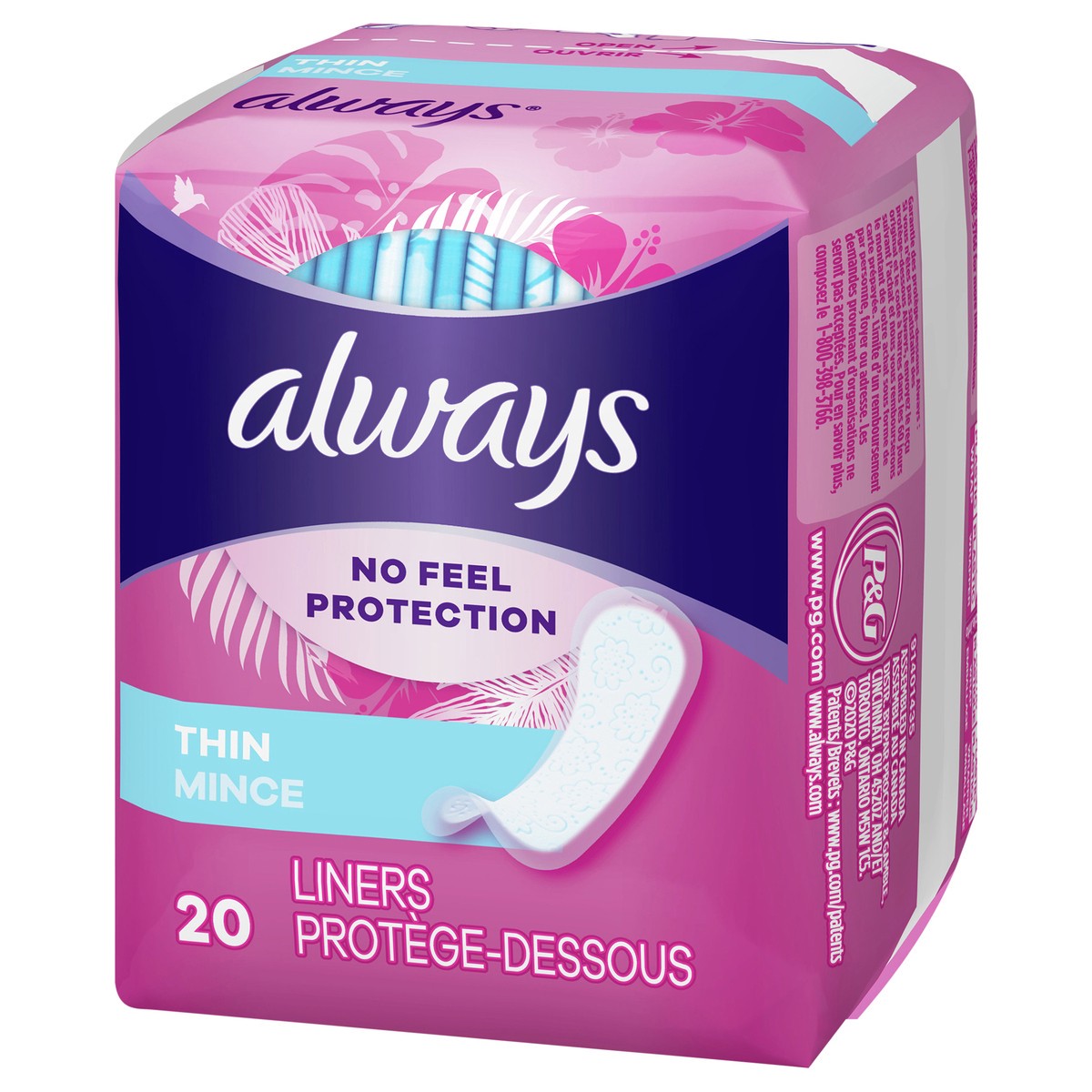 slide 3 of 4, Always Thin No Feel Protection Daily Liners, Regular Absorbency, Unscented, 20 Count, 20 ct