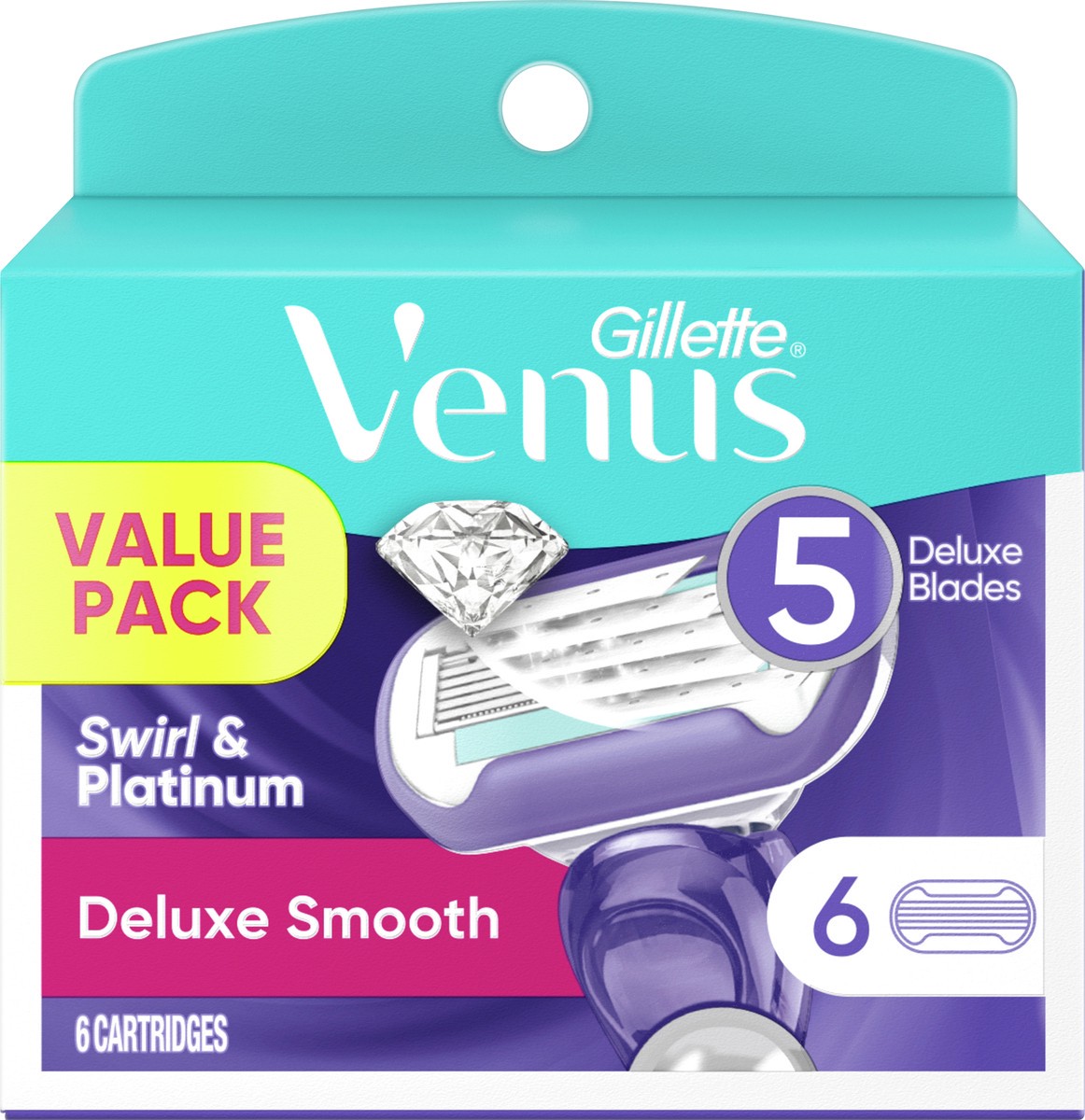 slide 2 of 2, Gillette Venus Deluxe Smooth Swirl Women's Razor Blade Refills, 6 Count, 6 ct