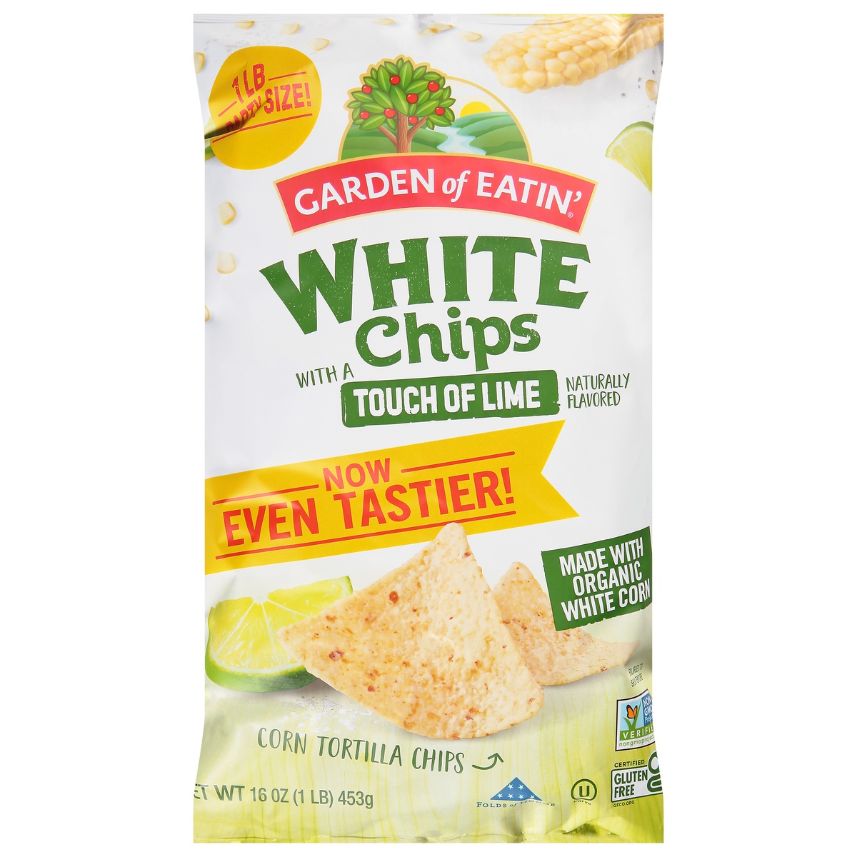 slide 1 of 1, Garden of Eatin'® corn tortilla chips, white with a touch of lime, 16 oz