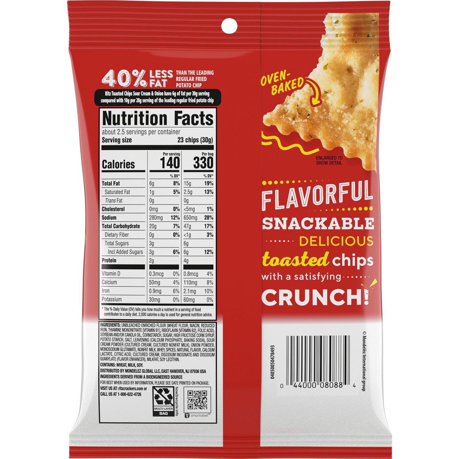 slide 2 of 10, RITZ Toasted Chips Sour Cream and Onion Crackers, Individual Snacks, 2.5 oz Snack Pack, 2.5 oz