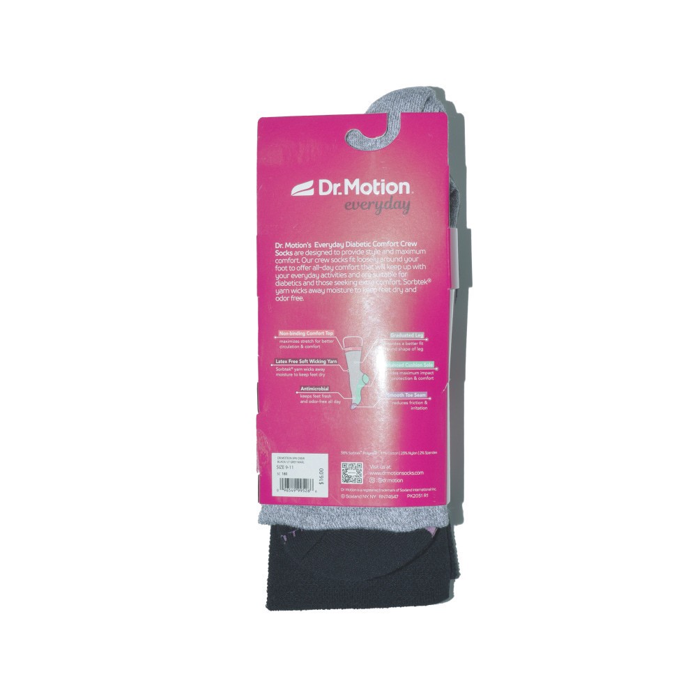 slide 2 of 3, Dr. Motion® Everyday Diabetic Comfort Crew Socks - Black Cat, 3 ct