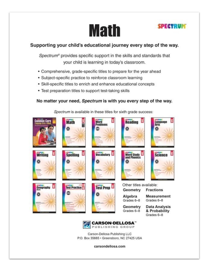 slide 3 of 3, Carson Dellosa Spectrum Math Workbook, Grade 6, 1 ct