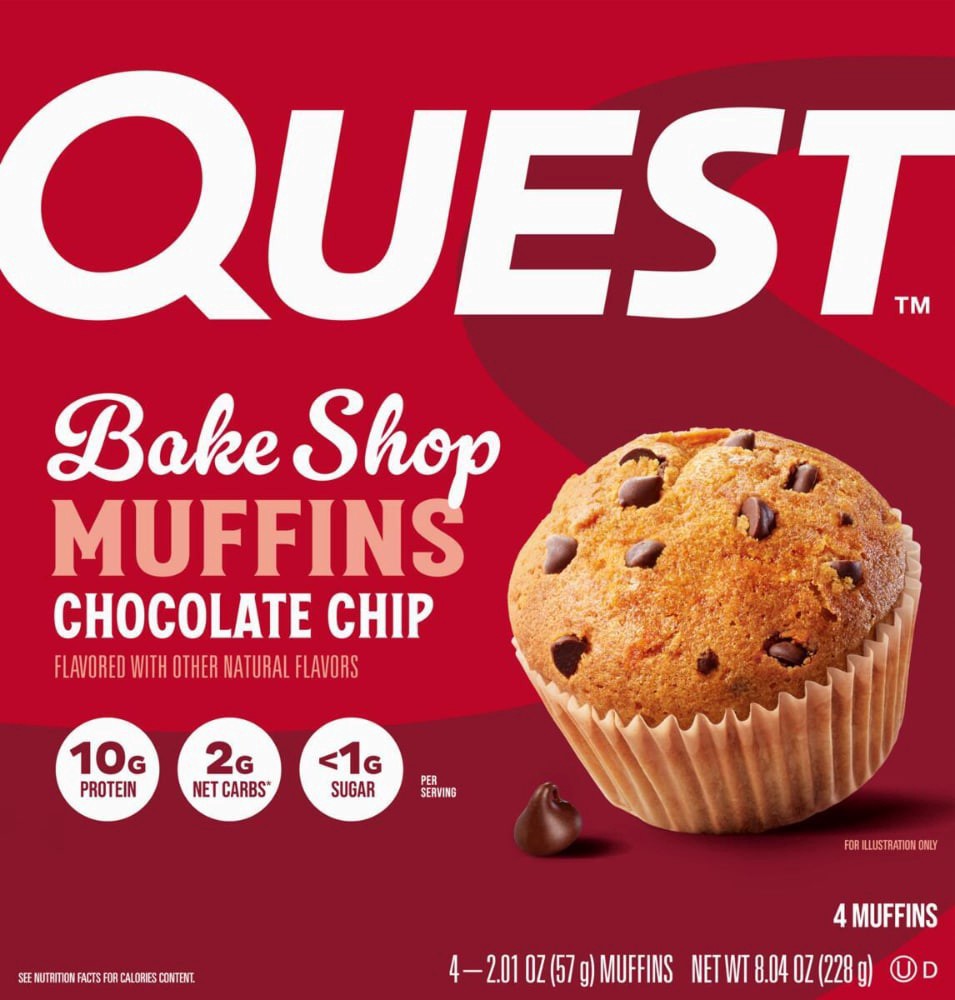 slide 3 of 3, Quest Bake Shop Chocolate Chip Muffins, 4 ct / 2.07 oz