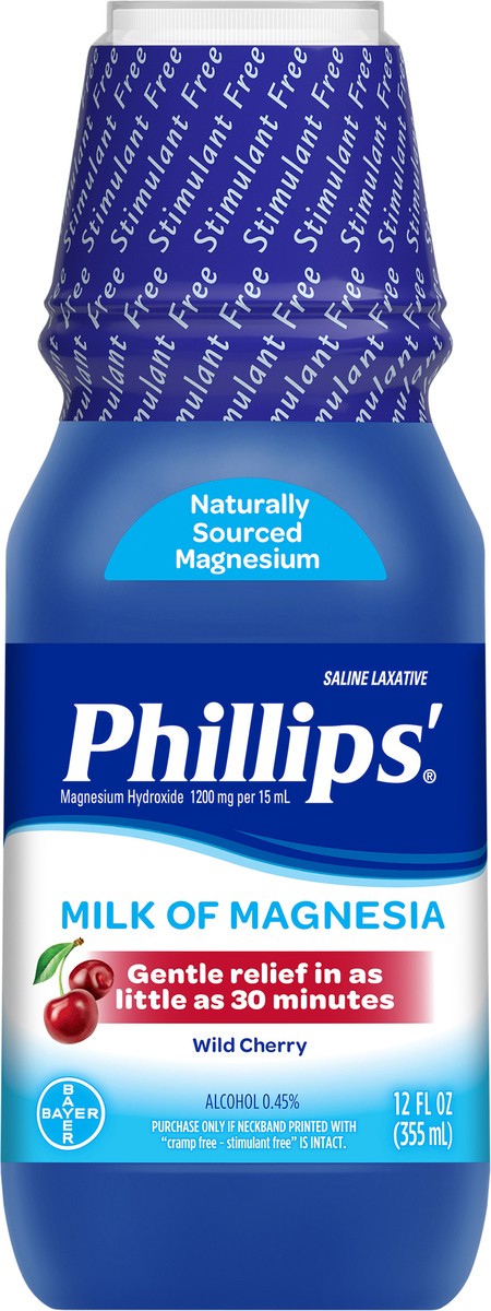 slide 1 of 9, Phillips' Milk Of Magnesia Wild Cherry Saline Laxative 12 oz Bottle, 12 oz