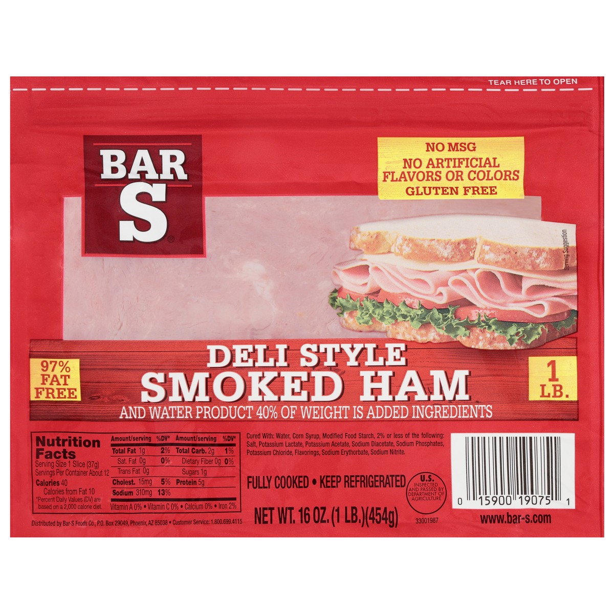 slide 1 of 4, Bar-S Deli Style Smoked Ham 16 oz. Pack, 16 oz