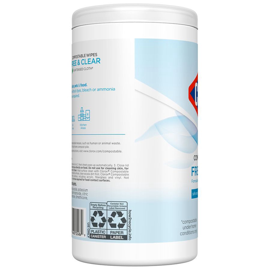 slide 3 of 5, Clorox Compostable Cleaning All Purpose Free and Clear Wipes, 75 ct