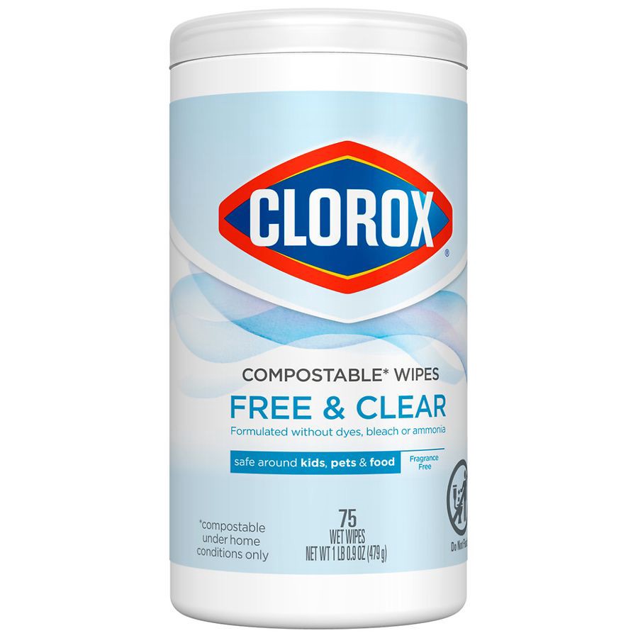 slide 2 of 5, Clorox Compostable Cleaning All Purpose Free and Clear Wipes, 75 ct