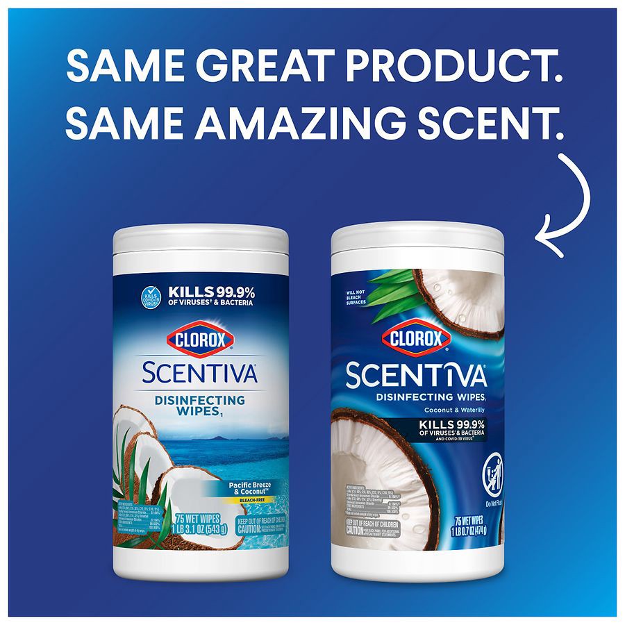 slide 4 of 5, Clorox Scentiva Disinfecting Wipes Pacific Breeze & Coconut Scent 75 Count, 75 ct