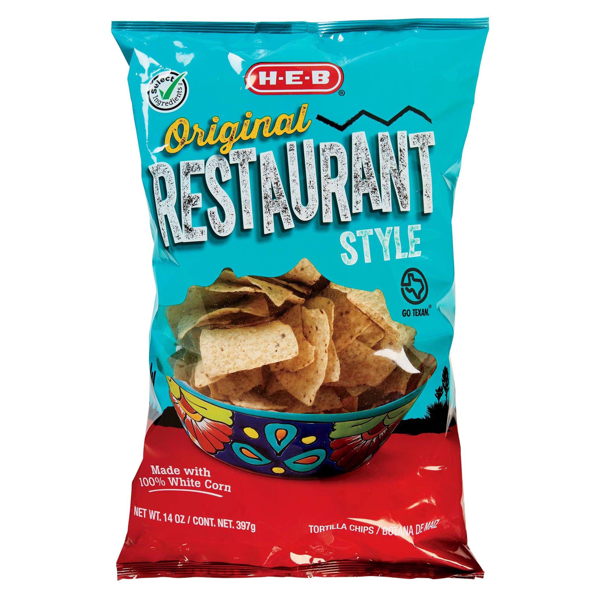 slide 1 of 1, H-E-B Restaurant Style White Corn Tortilla Chips, 14 oz