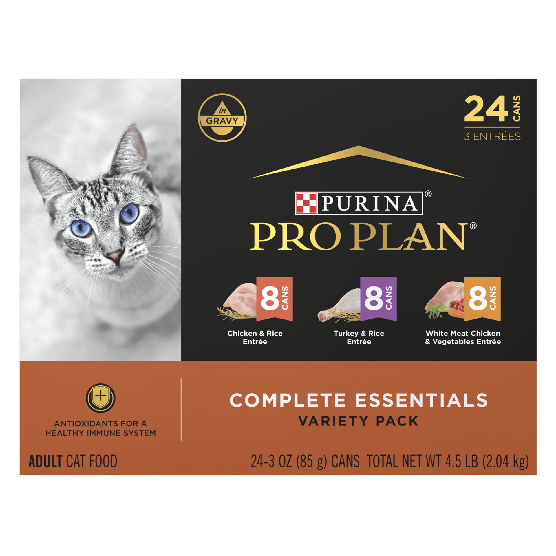 slide 1 of 6, Pro Plan Purina Pro Plan Gravy, High Protein Wet Cat Food Variety Pack, Complete Essentials Chicken and Turkey Favorites, 4.5 lb