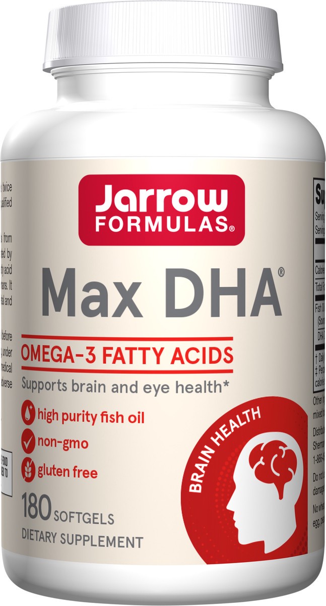 slide 4 of 4, Jarrow Formulas MaxDHA - 180 Softgels - High Purity Fish Oil - Supplement Supports Brain & Eye Health - Concentrated in Omega-3 Fatty Acids & Enriched in DHA - 90 Servings, 180 ct