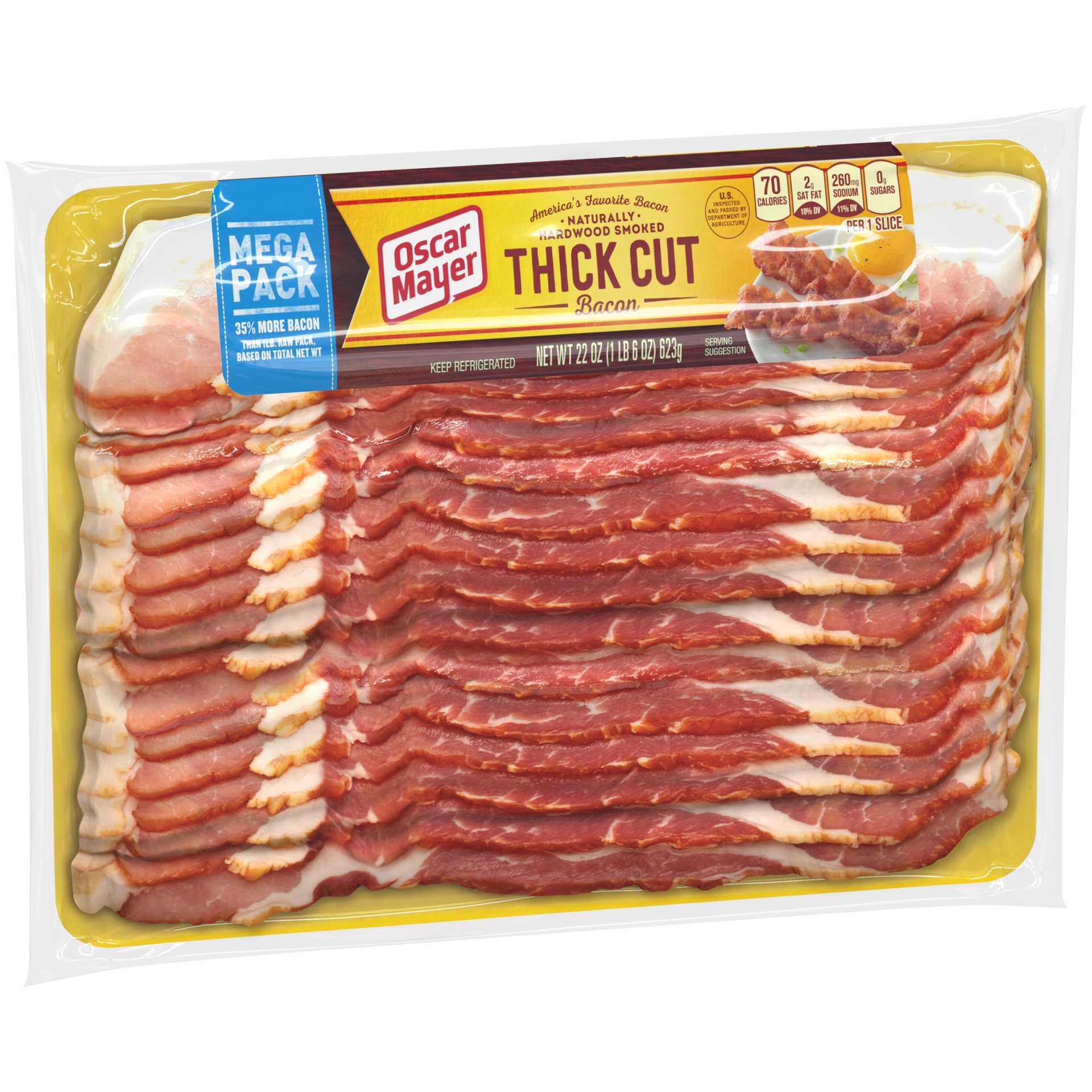 slide 3 of 7, Oscar Mayer Naturally Hardwood Smoked Thick Cut Bacon Mega Pack Pack, 15-17 Slices, 22 oz