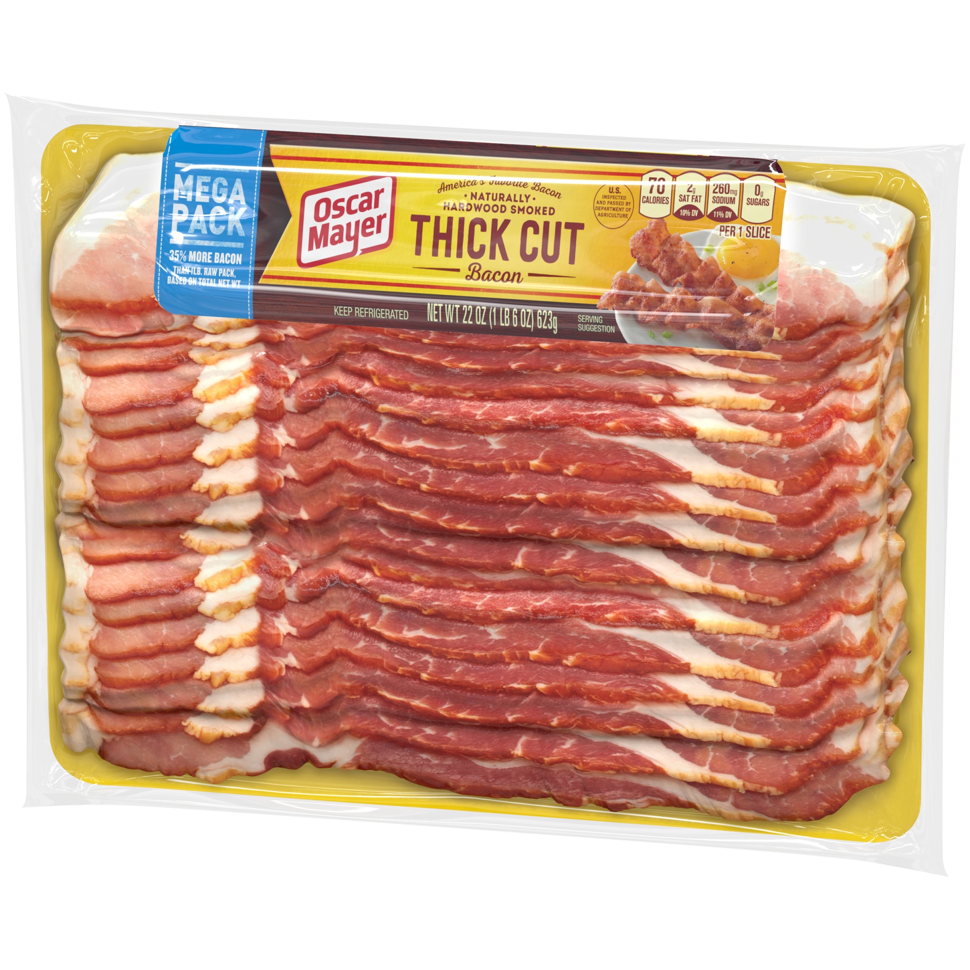 slide 4 of 7, Oscar Mayer Naturally Hardwood Smoked Thick Cut Bacon Mega Pack Pack, 15-17 Slices, 22 oz