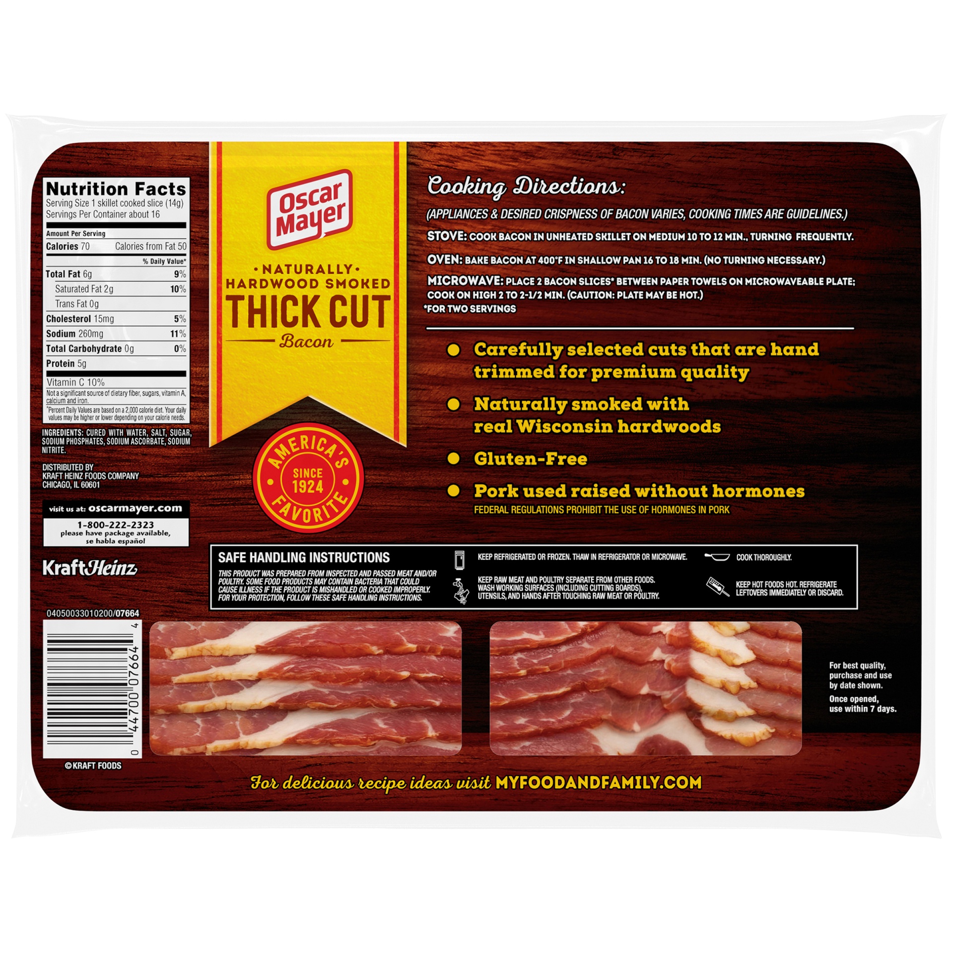 slide 5 of 7, Oscar Mayer Naturally Hardwood Smoked Thick Cut Bacon Mega Pack Pack, 15-17 Slices, 22 oz