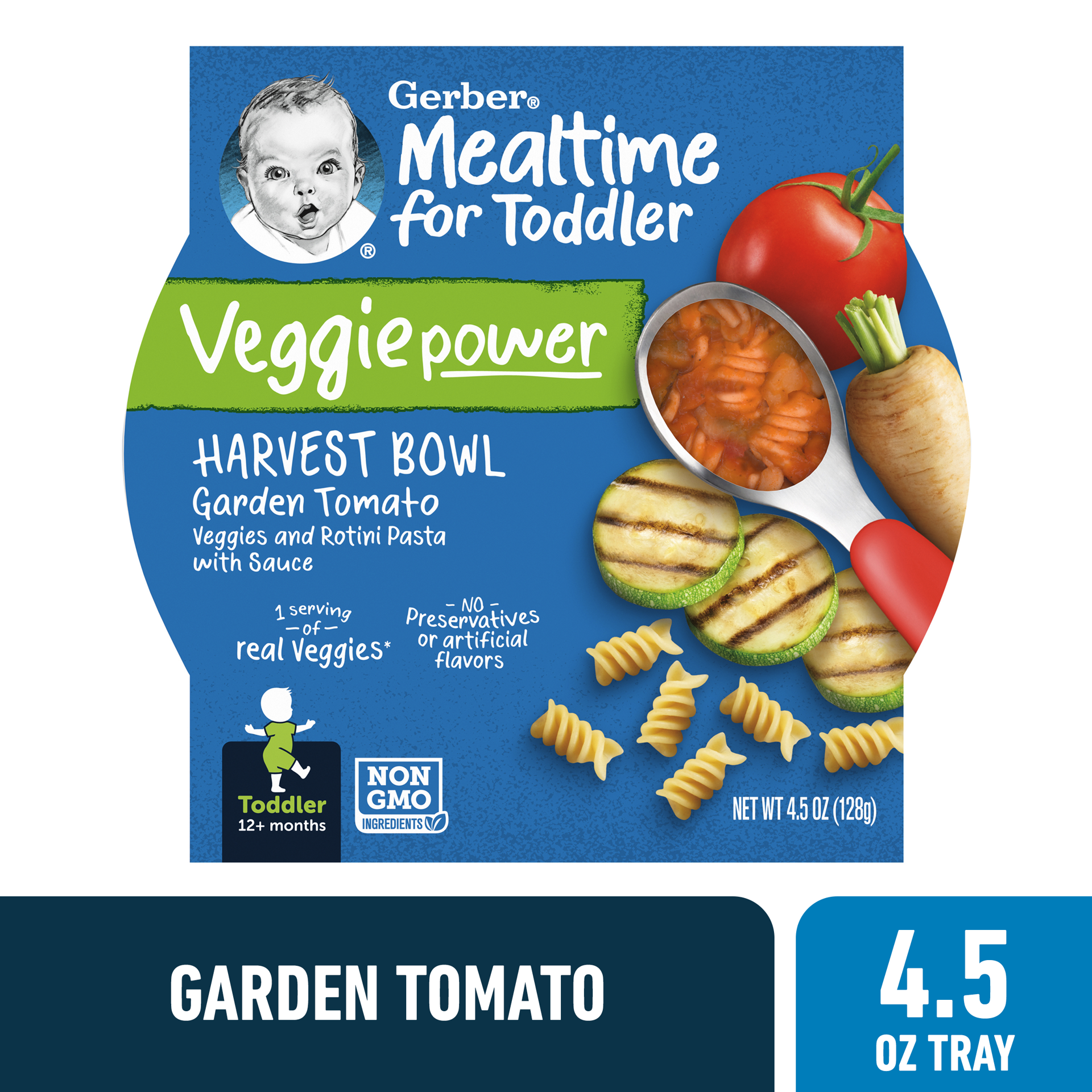 slide 1 of 5, Gerber Toddler Food Baby Food, Garden Tomato Veggies and Rotini Pasta Harvest Bowl, 4.5 oz Tray, 4.5 oz