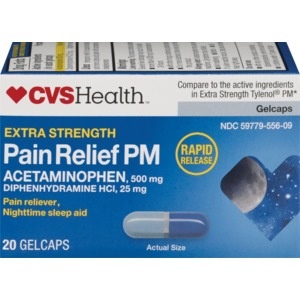 slide 1 of 1, CVS Health Extra Stength Pain Relief Pm Gelcaps, 20 ct