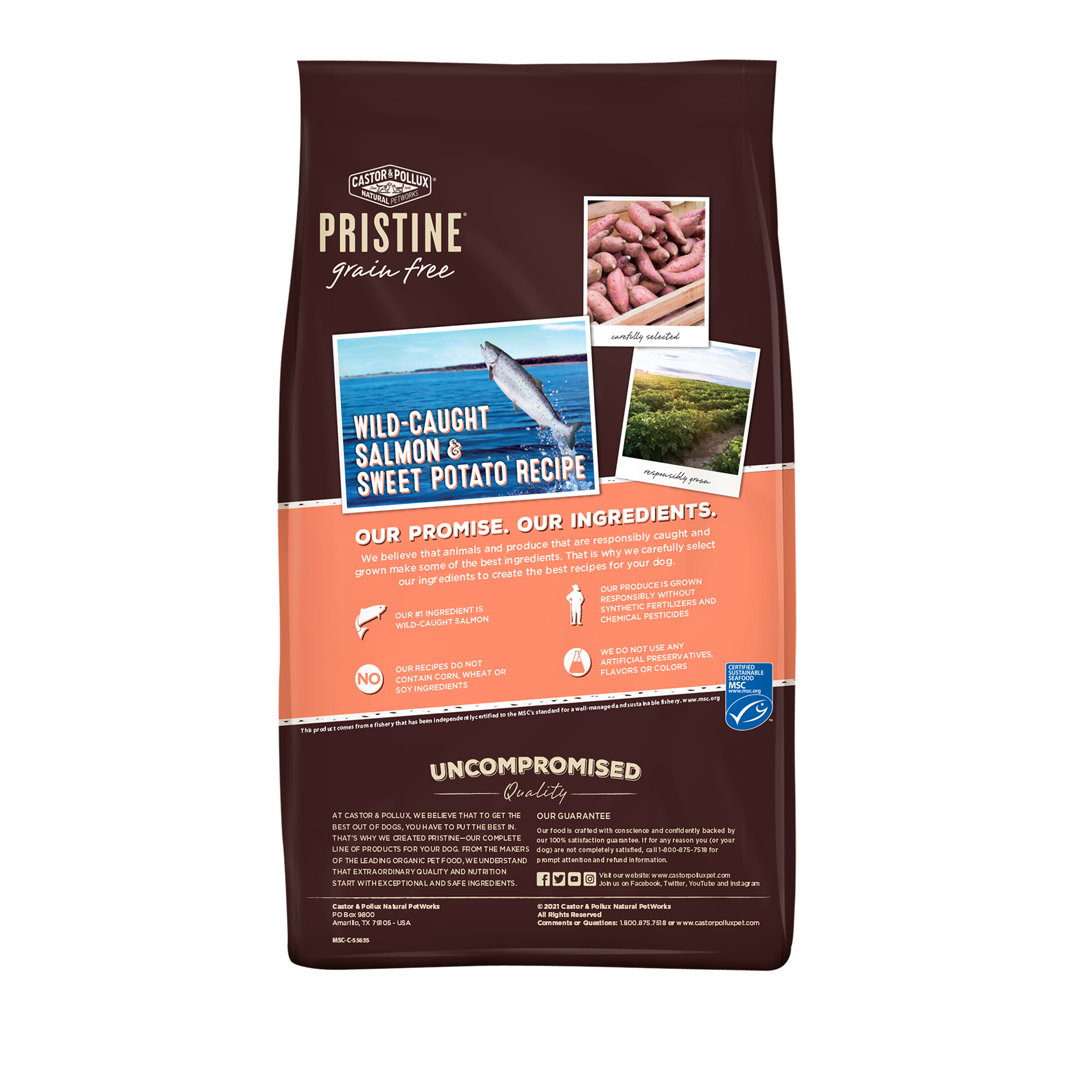 slide 3 of 3, Castor & Pollux PRISTINE Grain Free Dry Dog Food Wild Caught Salmon & Sweet Potato Recipe - 18 lb Bag, 18 lb