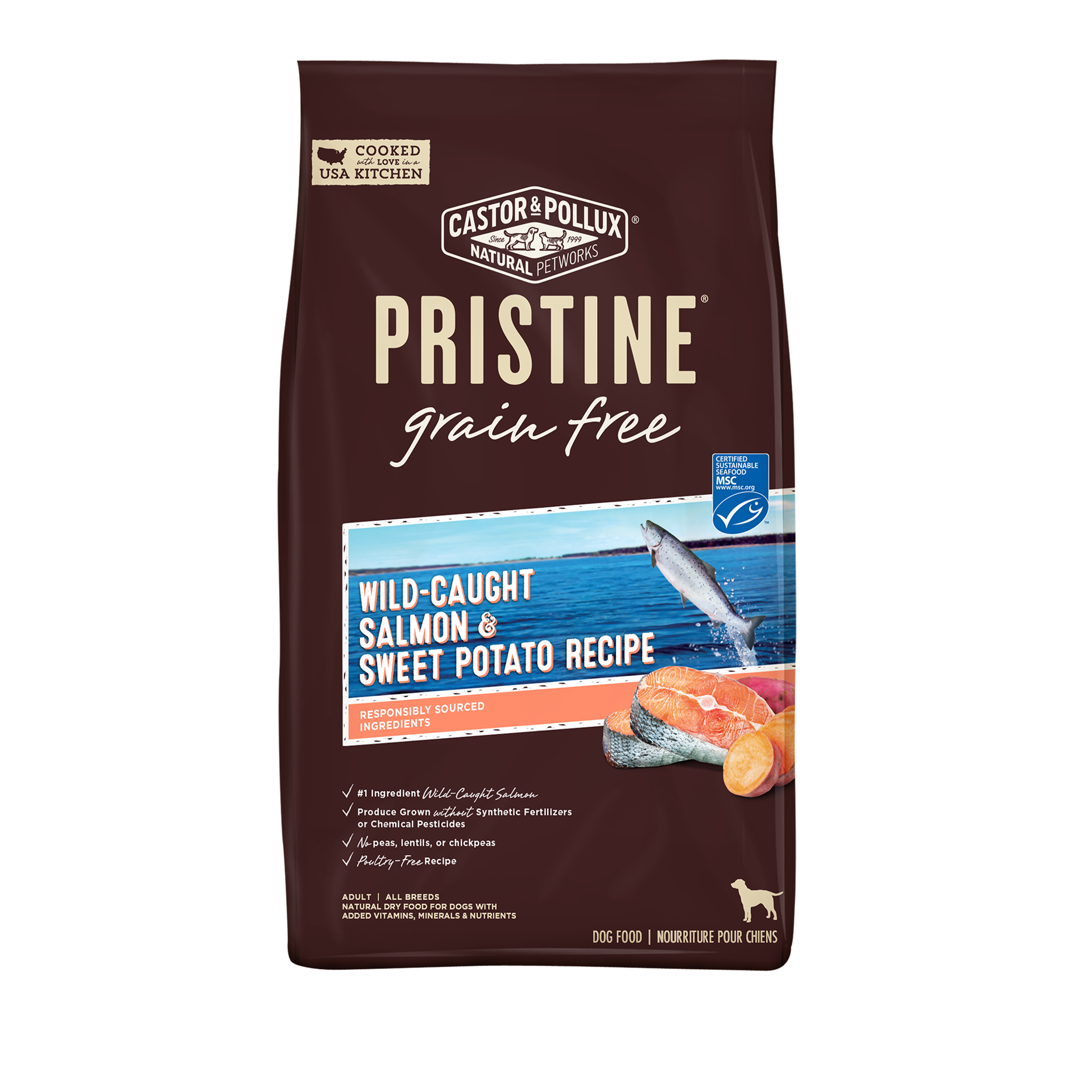 slide 1 of 3, Castor & Pollux PRISTINE Grain Free Dry Dog Food Wild Caught Salmon & Sweet Potato Recipe - 18 lb Bag, 18 lb