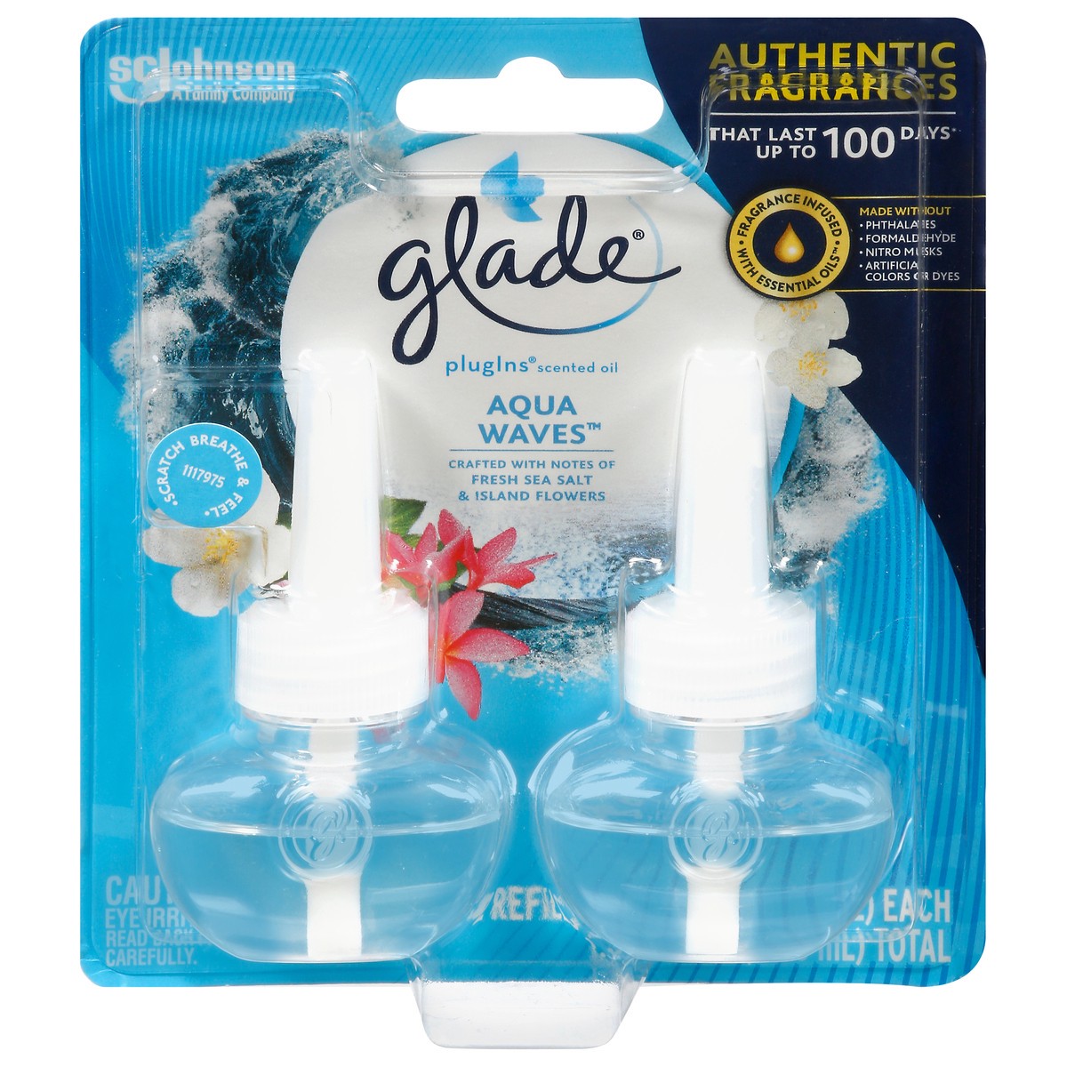 slide 1 of 9, Glade PlugIns Scented Oil Diffuser, Aqua Waves, 2 Refills, 1.34 oz, 2 ct