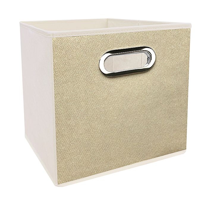 slide 1 of 1, Simply Essential Textured Collapsible Bin - Linen, 11 in