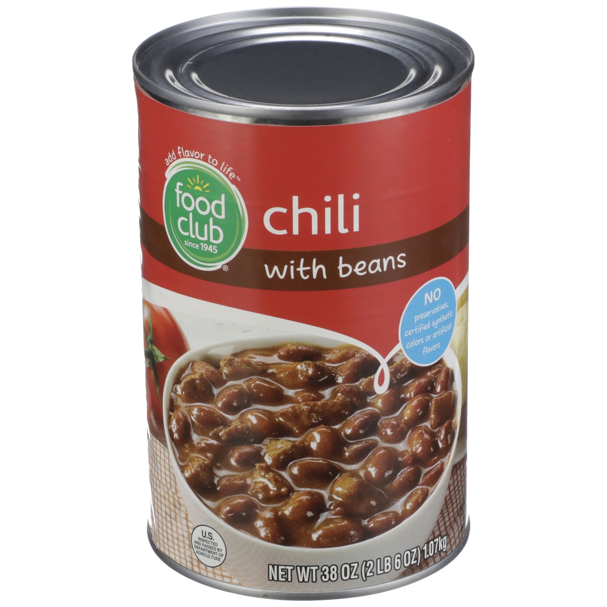 slide 1 of 10, Food Club Chili With Beans, 38 oz