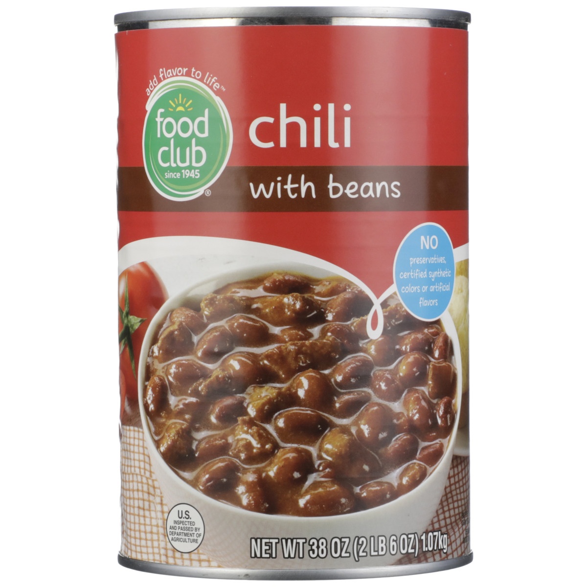 slide 9 of 10, Food Club Chili With Beans, 38 oz