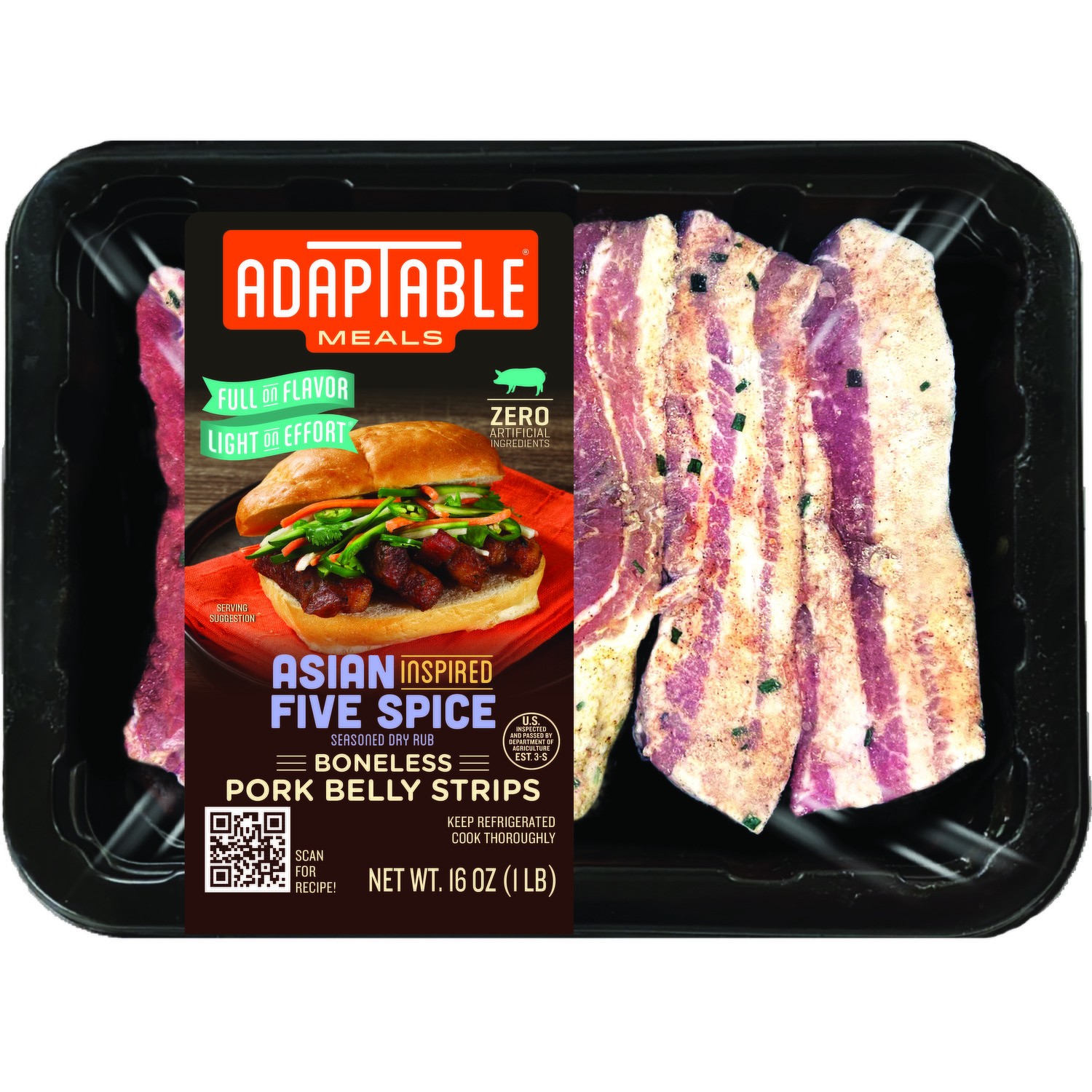slide 1 of 1, Adaptable Meals Asian Five Spice Boneless Pork Belly, 16 Ounce, 16 oz