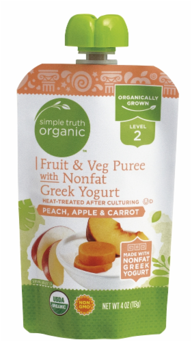 slide 1 of 1, Simple Truth Organic Peach Apple & Carrot Fruit & Veg Puree With Nonfat Greek Yogurt, 4 oz