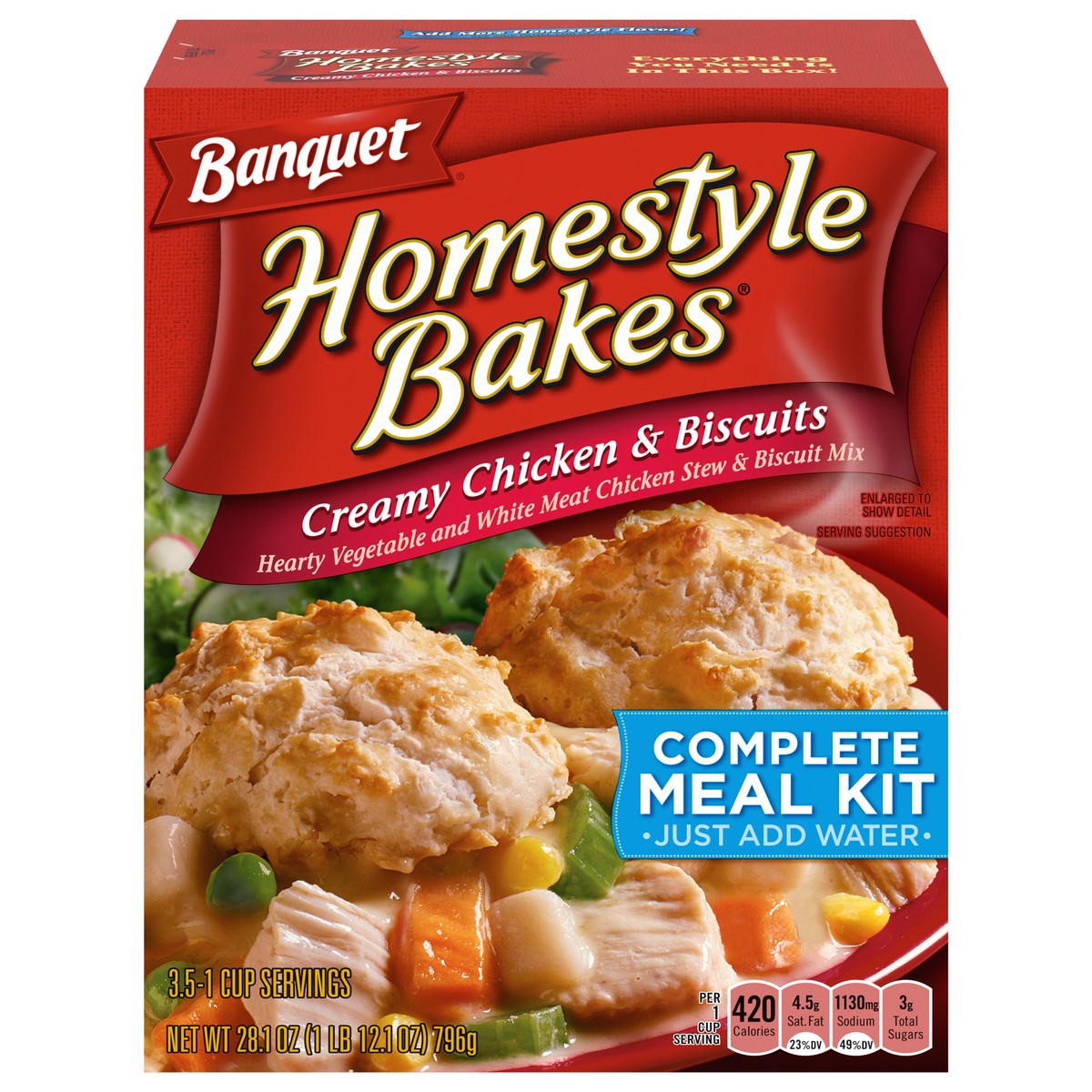 slide 1 of 5, Banquet Homestyle Bakes Creamy Chicken & Biscuits Mix 28.1 oz, 28.1 oz