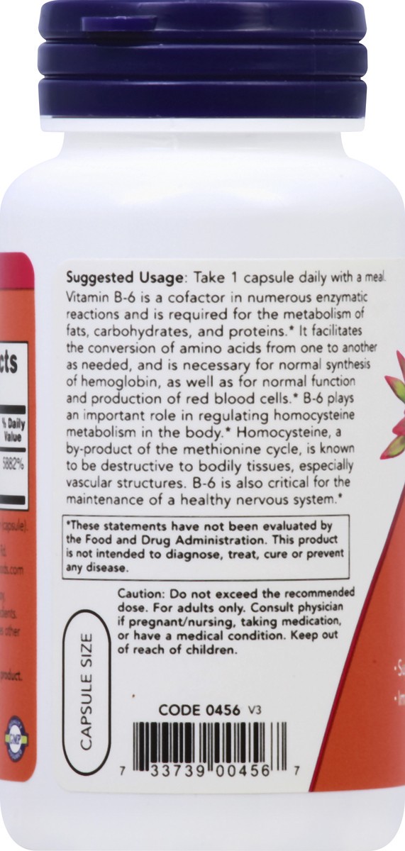slide 2 of 7, NOW Supplements Vitamin B-6 100 mg - 100 Veg Capsules, 100 mg