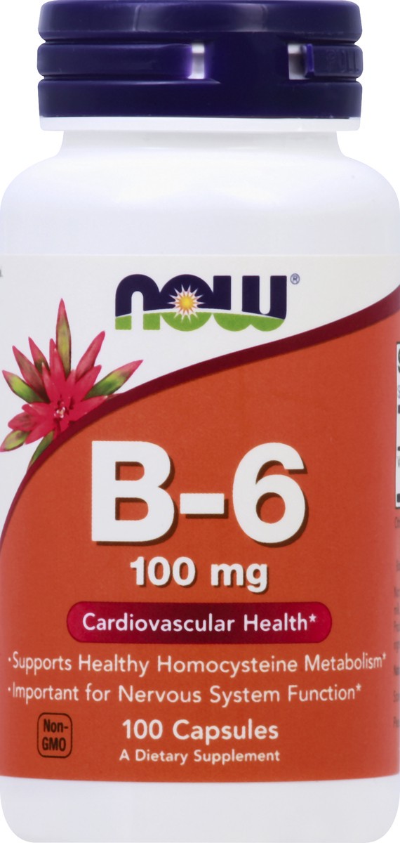 slide 5 of 7, NOW Supplements Vitamin B-6 100 mg - 100 Veg Capsules, 100 mg