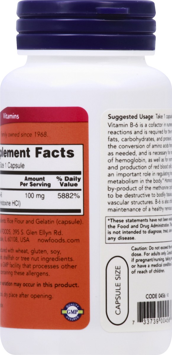 slide 3 of 7, NOW Vitamin B-6 100 mg - 100 Veg Capsules, 100 mg