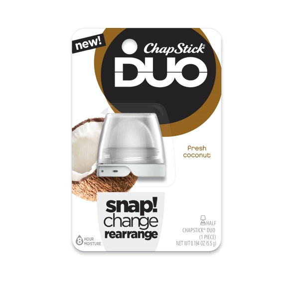 slide 1 of 1, ChapStick DUO Lip Balm, 8 Hour Moisture (Coconut Flavor), 0.2 oz