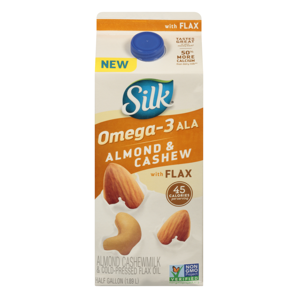 slide 1 of 1, Silk Omega-3 Almond & Cashewmilk with Flax, 64 oz