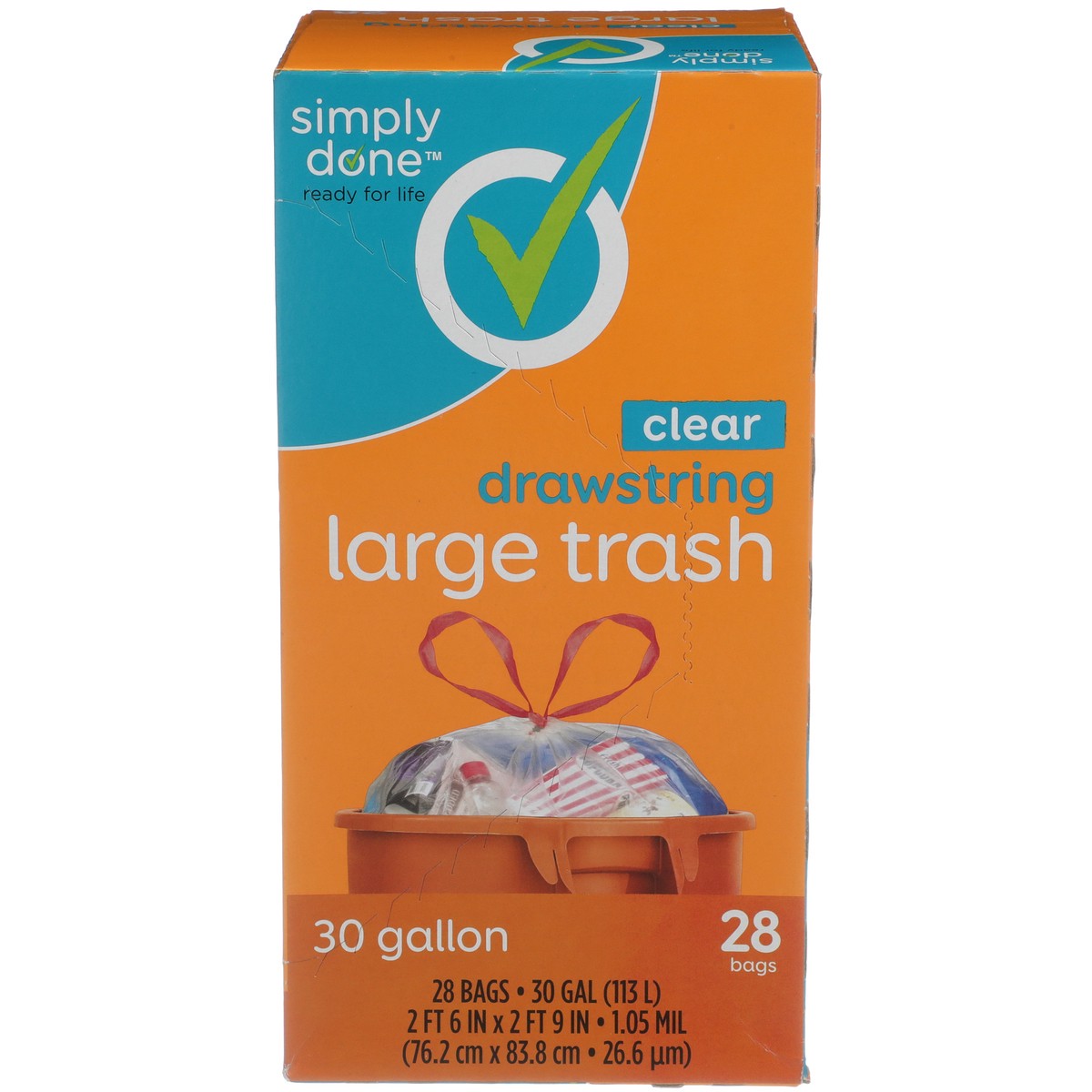slide 1 of 11, Simply Done Drawstring Large Trash Bags, Clear, 30 gal