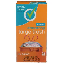 Simply Done Drawstring Large Trash Bags, Clear
