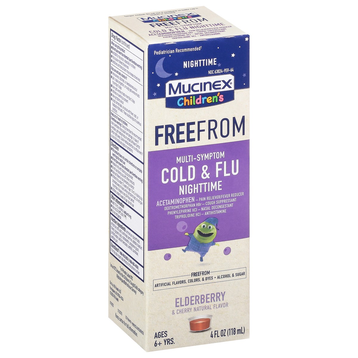 slide 6 of 9, Mucinex Children's FreeFrom Nighttime Multi-Symptom Elderberry & Cherry Cold & Flu 4 fl oz, 4 fl oz