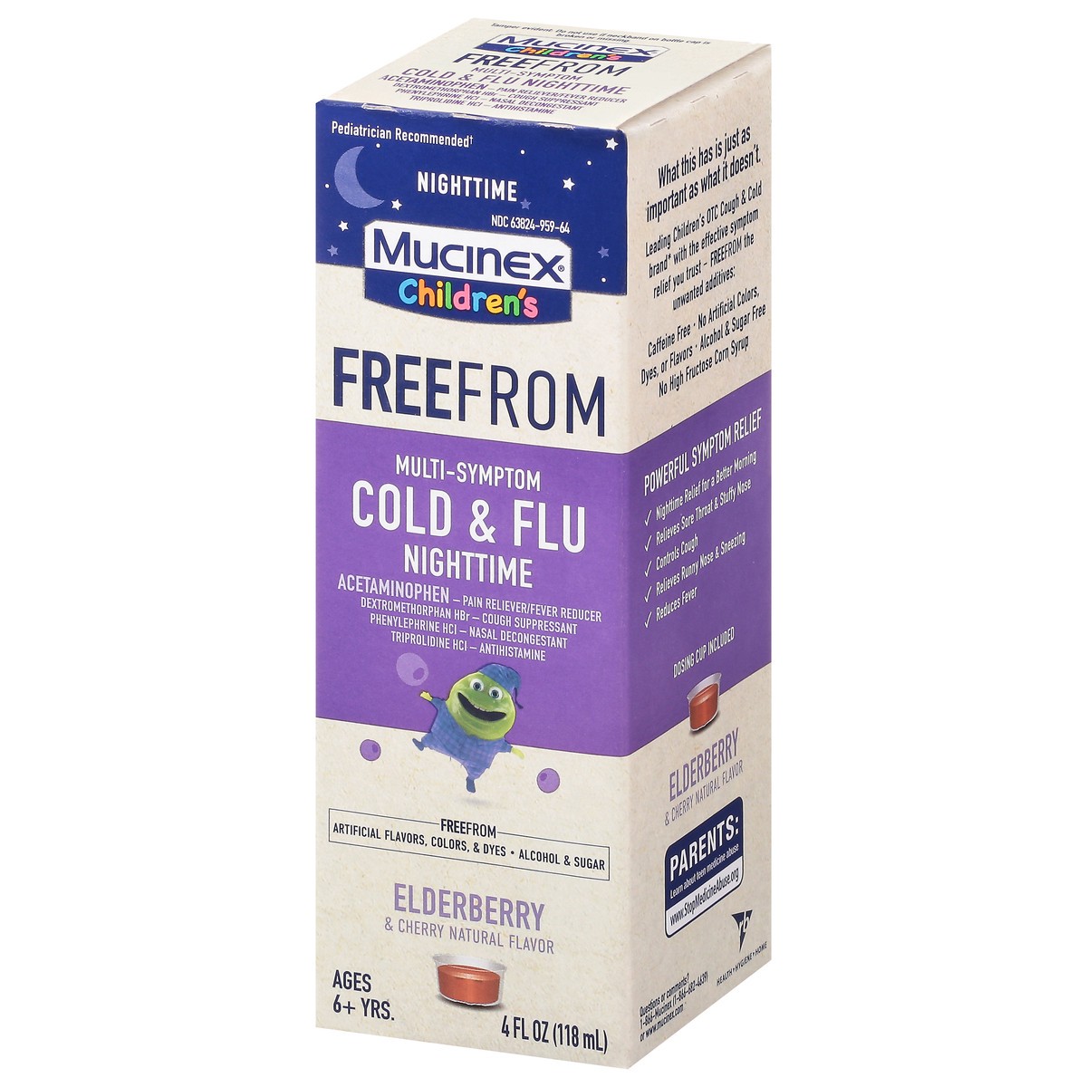 slide 8 of 9, Mucinex Children's FreeFrom Nighttime Multi-Symptom Elderberry & Cherry Cold & Flu 4 fl oz, 4 fl oz