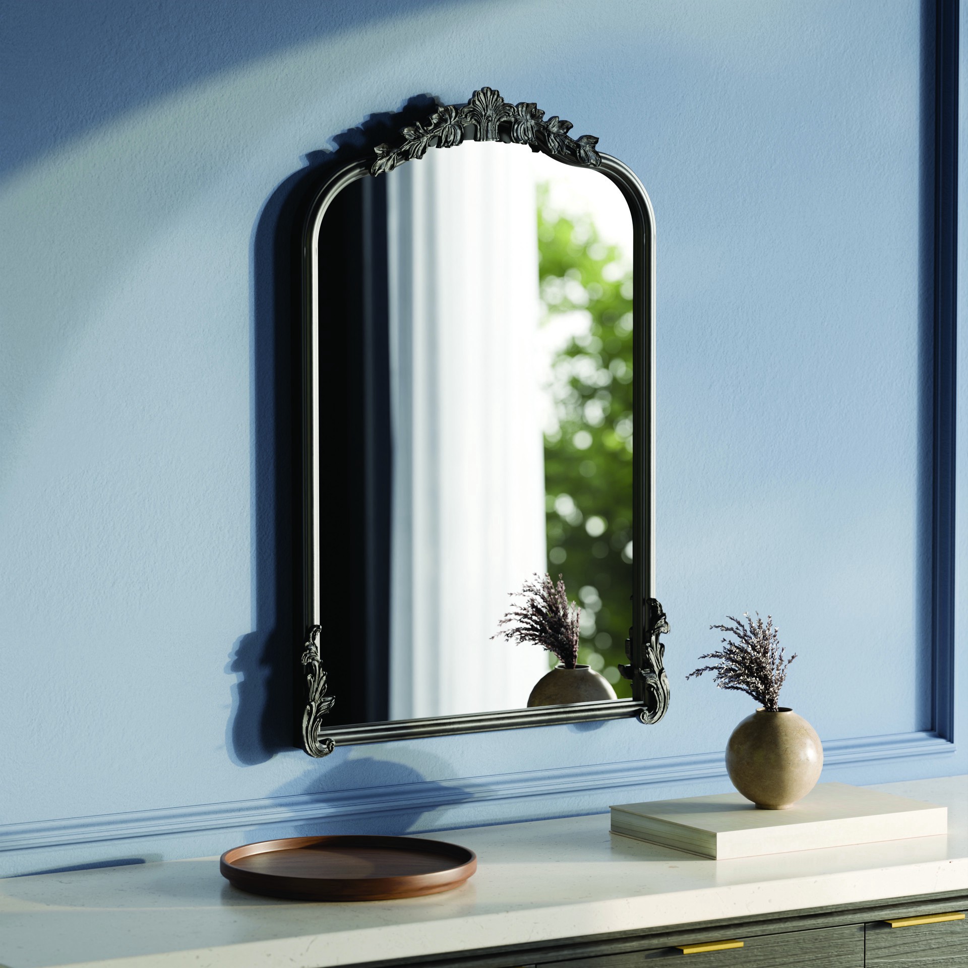 slide 4 of 6, 18" X 27" Ornate Arch Wall Mirror In Black Metal Frame By Ashland, 18 in x 27 in