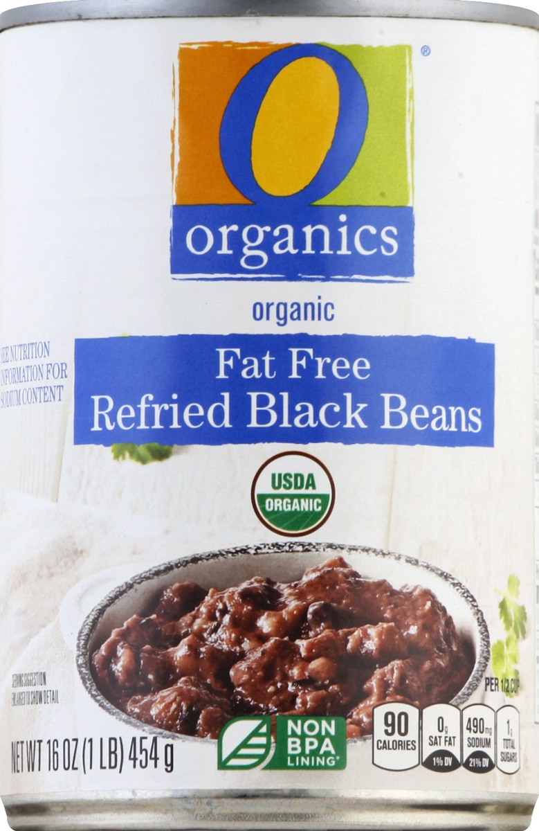 slide 2 of 2, O Organics Fat Free Refried Black Beans, 