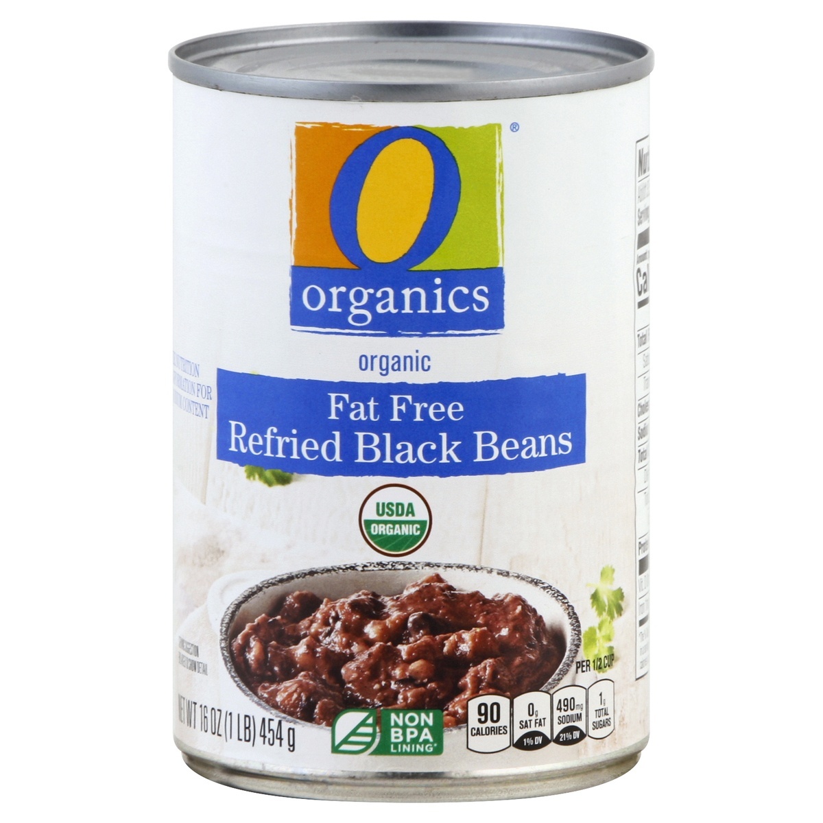 slide 1 of 2, O Organics Fat Free Refried Black Beans, 
