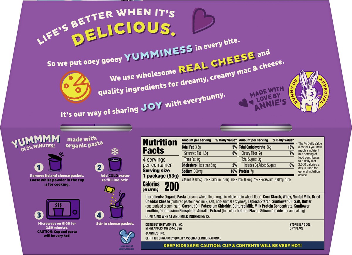 slide 3 of 9, Annie's Disney Pixar Macaroni and Cheese, Microwavable Pasta and Cheddar, 4 Cups, 7.48 oz, 4 ct