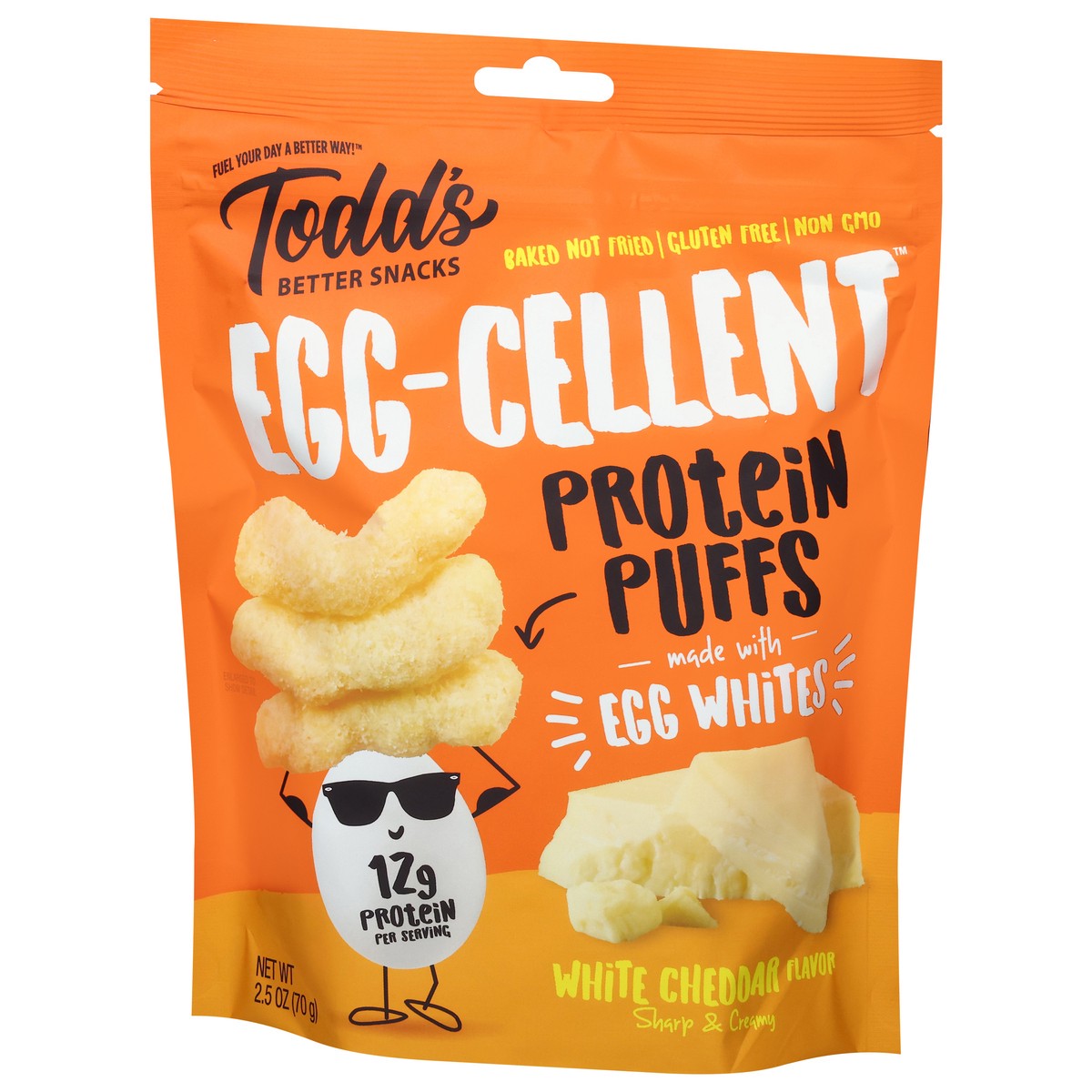 slide 6 of 14, Todd's Better Snacks Egg-Cellent White Cheddar Flavor Protein Puffs 2.5 oz, 2.5 oz