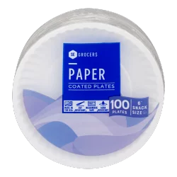 SE Grocers Paper Plates 6'' Snack Size Coated - 100 CT